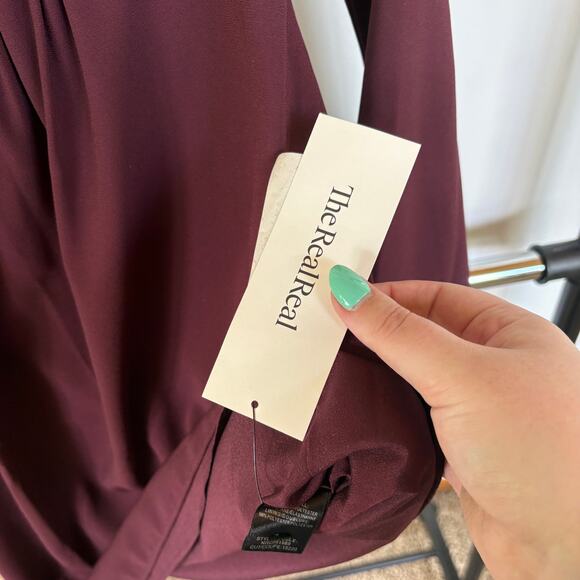 Halston Heritage Wine Red Flare Sleeve V-Neck Babydoll Mini Dress Size 2 - Picture 7 of 9